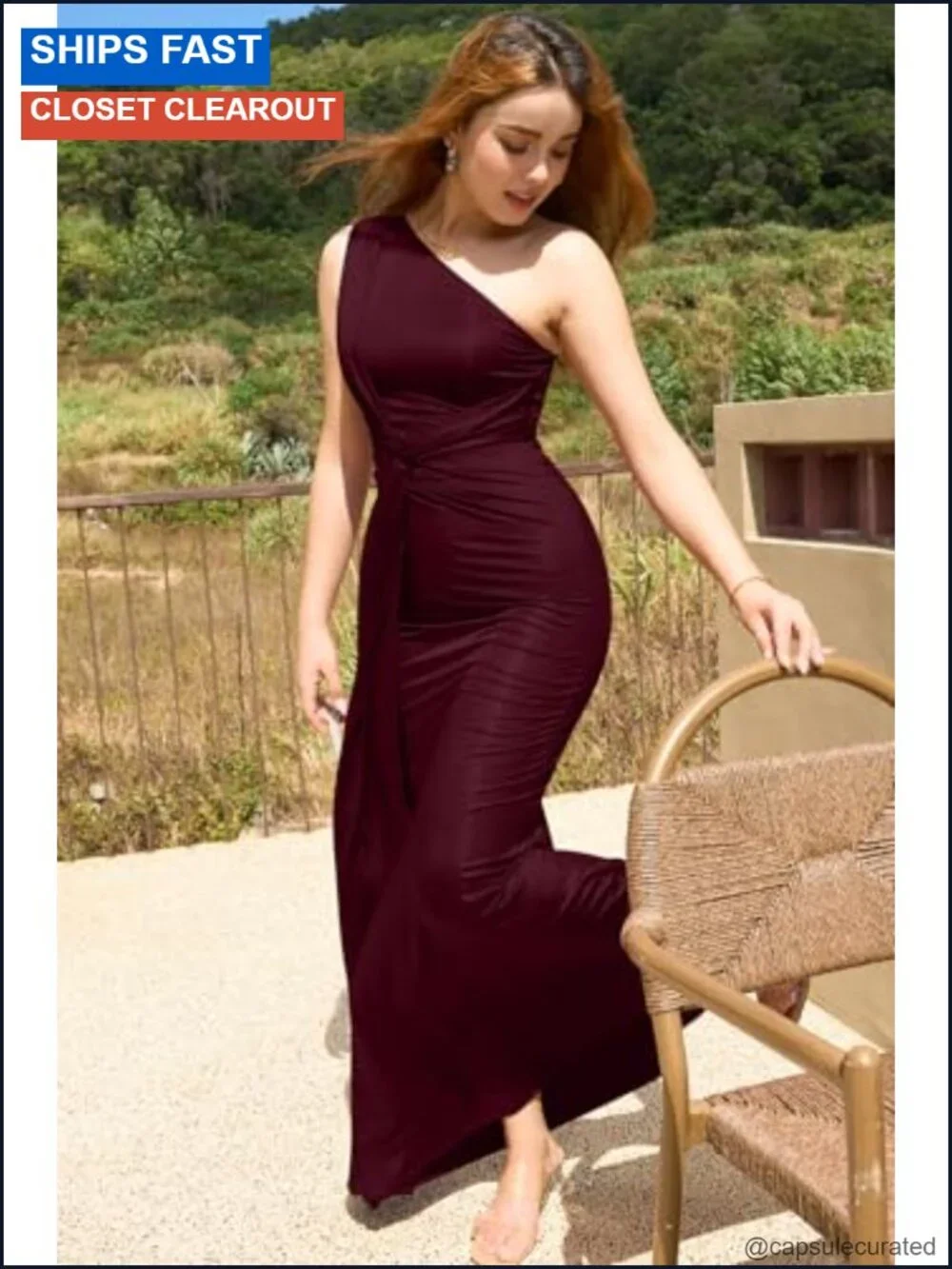 One Shoulder Bodycon Maxi Dress Sleeveless Evening Cocktail Party